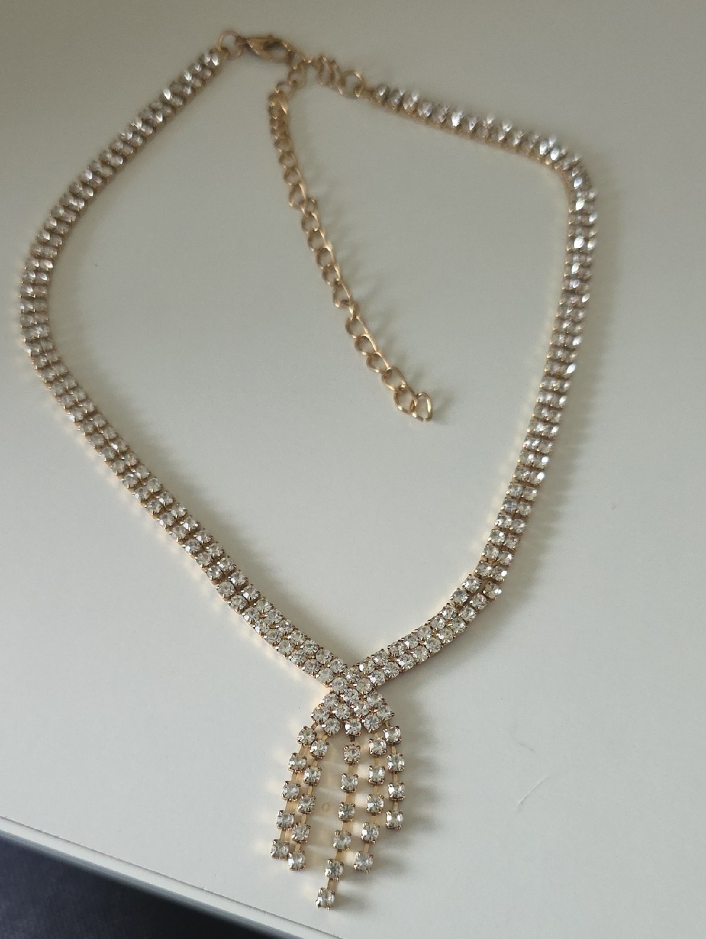Crystal Fringe Statement Necklace - Gold Tone